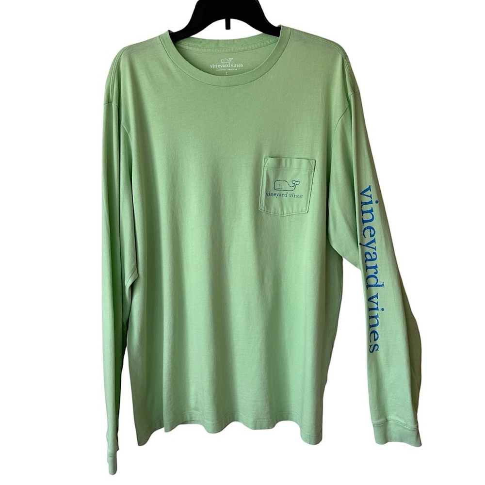 3/$20💥 Vineyard Vines Men’s Green Cotton Long Sleeve T-Shirt Graphic Logo Large